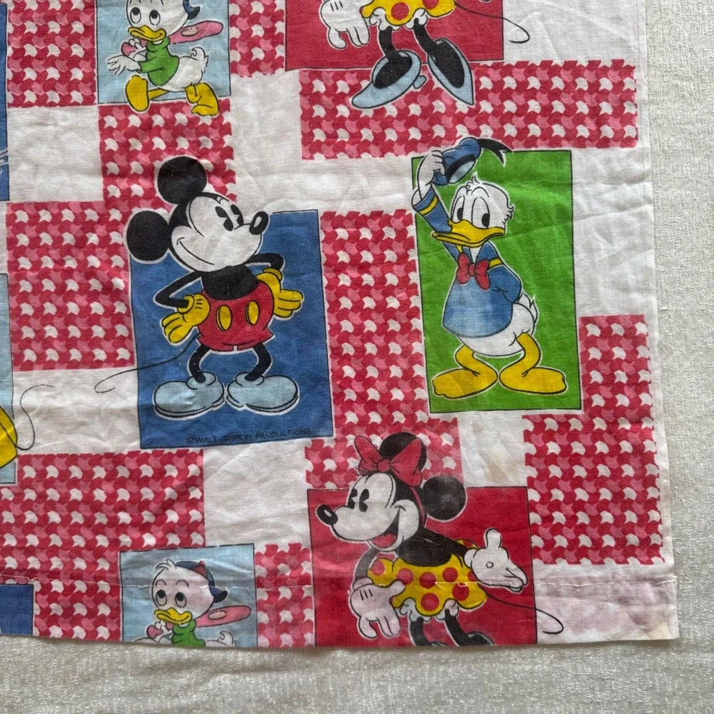 Vintage Walt Disney Productions Character Patchwork Fabric Mickey Donald 46x43